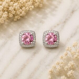 Pink Halo Stud Earrings Made with Swarovski Crystal Sterling Silver Overlay